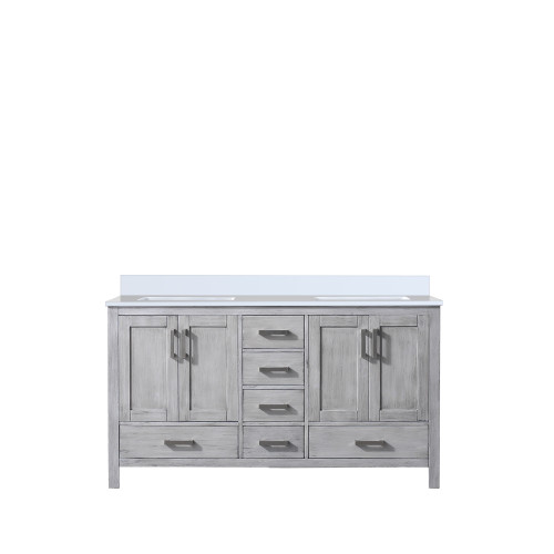 Lexora LVJ60DD300 Jacques 60 in. W Distressed Grey Bath Vanity Cabinet and Cultured Marble Top