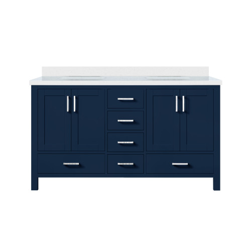 Lexora Jacques 60 in. W Navy Blue Bath Vanity Cabinet and Cultured Marble Top