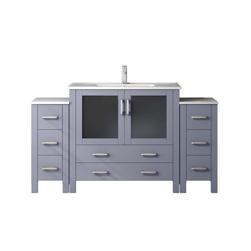 Lexora LVV60S36B601 Volez 60 inch W Dark Grey Double Sink Vanity Cabinet with Side Cabinets, White Ceramic Top, and Faucet Set