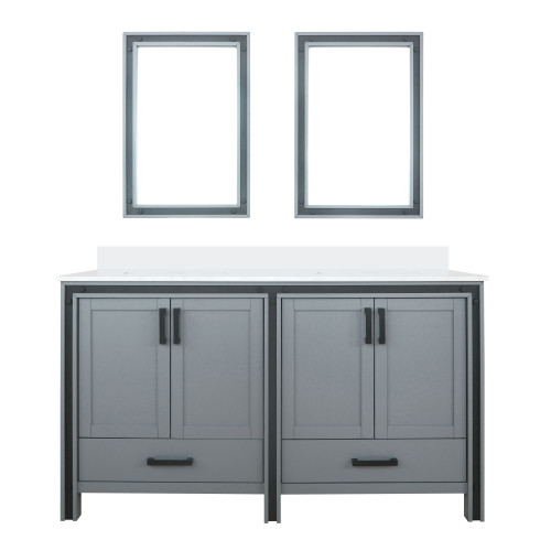 Lexora LVZV60DB210 Ziva 60 inch W Dark Grey Double Sink Vanity Cabinet, White Quartz Top and 22 in Mirrors