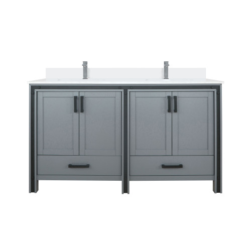 Lexora LVZV60DB201 Ziva 60 inch W Dark Grey Double Sink Vanity Cabinet, White Quartz Top and Faucet Set