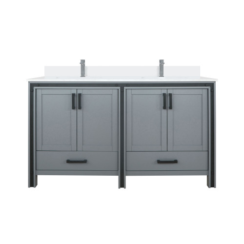 Lexora LVZV60DB301 Ziva 60 inch W Dark Grey Double Sink Vanity Cabinet, Cultured Marble Top and Faucet Set