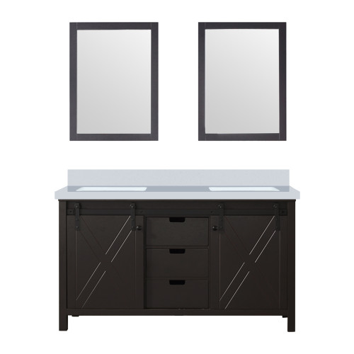 Lexora LVM60DC310 Marsyas 60 inch W Brown Double Sink Vanity Cabinet, Cultured Marble Countertop and 24 in Mirrors