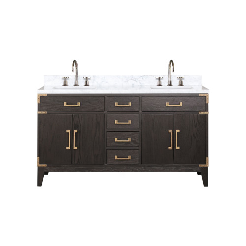 Lexora LVL60DK101 Laurel 60 inch W Brown Oak Double Sink Vanity Cabinet, Carrara Marble Top, and Faucet Set
