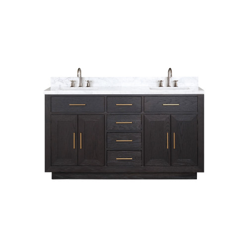 Lexora LVA60DJ101 Abbey 60 inch W Black Oak Double Sink Vanity Cabinet, Carrara Marble Top, and Faucet Set