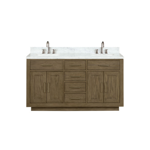 Lexora LVA60DR101 Abbey 60 inch W Grey Oak Double Sink Vanity Cabinet, Carrara Marble Top, and Faucet Set