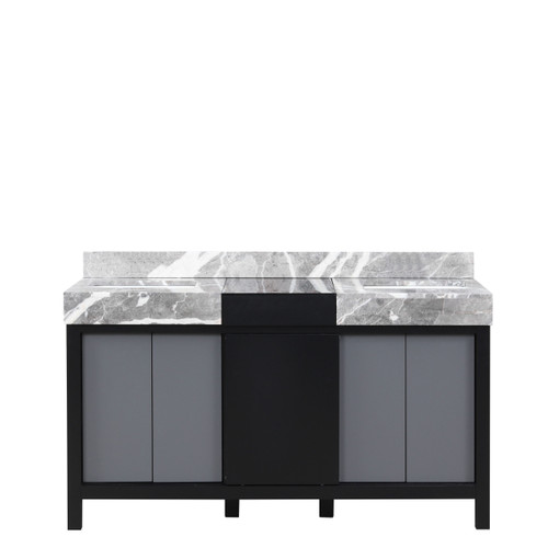 Lexora Zilara 60 inch W Black and Grey Double Sink Vanity Cabinet and Castle Grey Marble Top