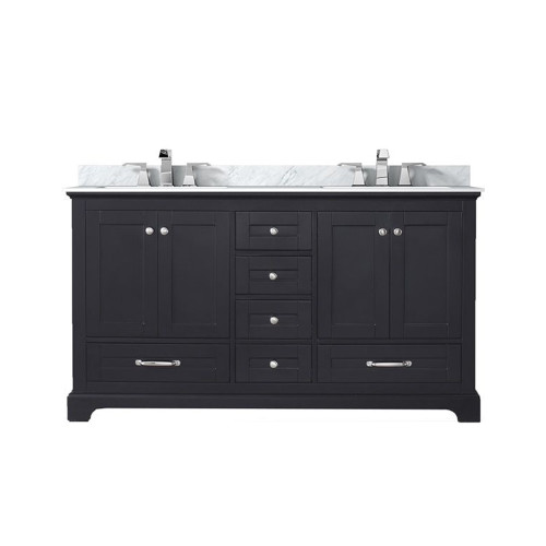 Lexora LVD60DG101 Dukes 60 in. W Espresso Double Sink Vanity Cabinet, Carrara Marble Top, and Faucet Set