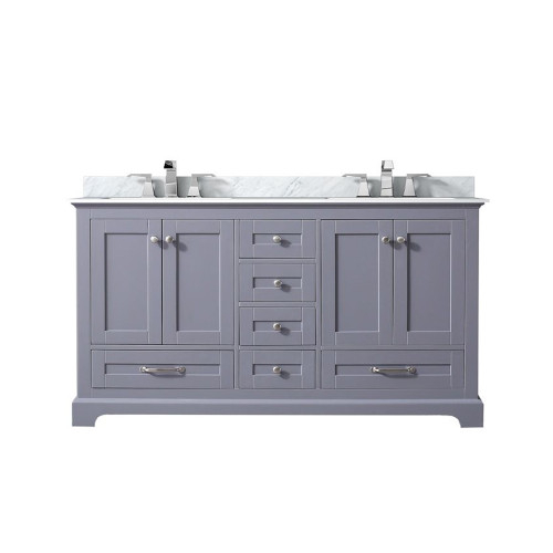 Lexora LVD60DB101 Dukes 60 in. W Dark Grey Double Sink Vanity Cabinet, Carrara Marble Top, and Faucet Set