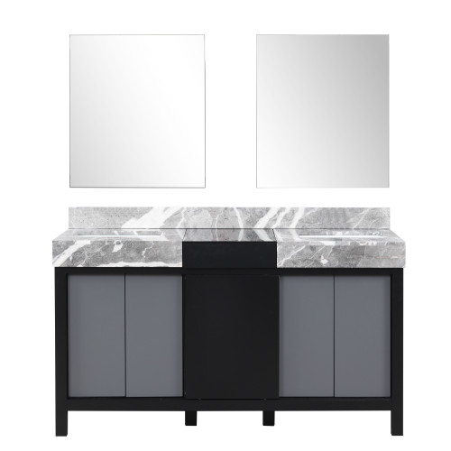 Lexora LZ342260DLISM28 Zilara 60 inch W Black and Grey Double Sink Vanity Cabinet, Castle Grey Marble Top and 28 in Mirrors