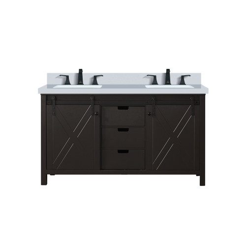 Lexora LVM60DC301 Marsyas 60 inch W Brown Double Sink Vanity Cabinet, Cultured Marble Countertop and Faucet Set