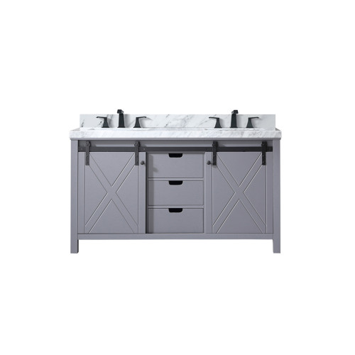 Lexora LVM60DB101 Marsyas 60 inch W Dark Grey Double Sink Vanity Cabinet, Carrara Marble Countertop and Faucet Set