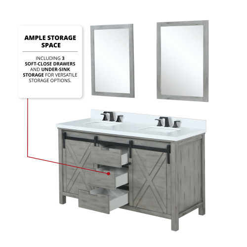 Lexora  LVM60DH201 Marsyas 60 in W x 22 in D Ash Grey Double Bath Vanity, White Quartz Countertop and Faucet Set