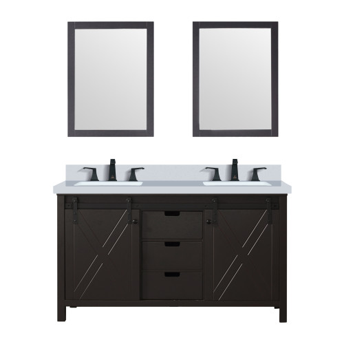 Lexora LVM60DC311 Marsyas 60 inch W Brown Double Sink Vanity Cabinet, Cultured Marble Countertop, Faucet Set and 24 in Mirrors