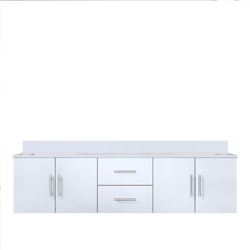 Lexora Geneva 72 in. W Glossy White Wall Mount Double Sink Vanity Cabinet and White Quartz Top