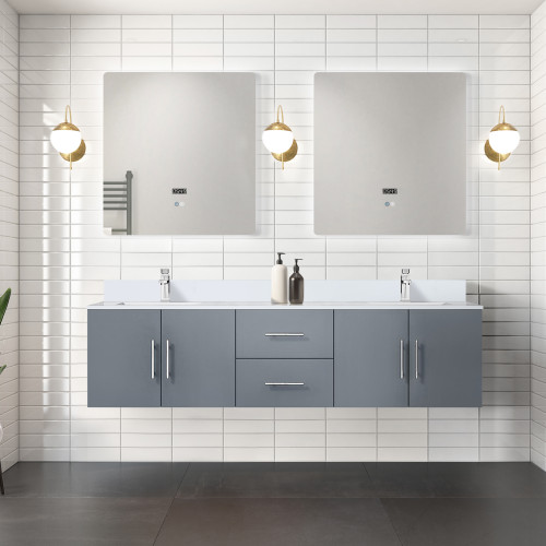 Lexora  LVG72DB200 Geneva 72 in. W x 22 in. D Dark Grey Double Bath Vanity and White Quartz Top