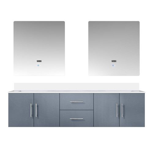 Lexora Geneva 72 in. W Dark Grey Wall Mount Double Sink Vanity Cabinet, Cultured Marble Top, and 30 in. LED Mirrors