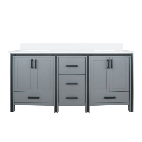 Lexora LVZV72DB200 Ziva 72 inch W Dark Grey Double Sink Vanity Cabinet and White Quartz Top