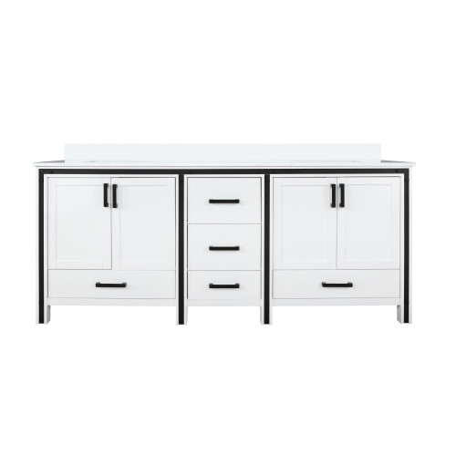 Lexora LVZV72DA200 Ziva 72 inch W White Double Sink Vanity Cabinet and White Quartz Top