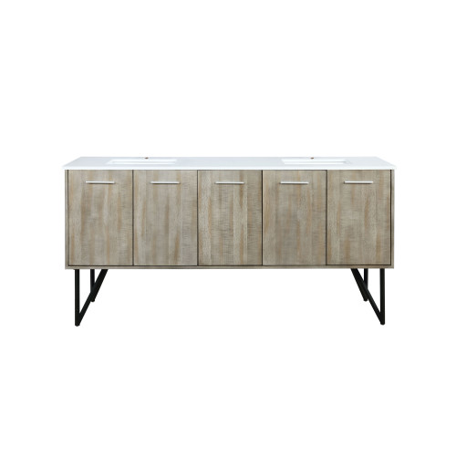 Lexora Lancy 72 inch W x 20 in D Rustic Acacia Double Sink Vanity Cabinet and White Quartz Top