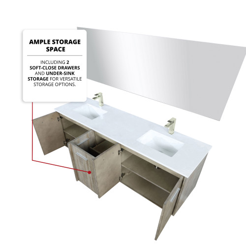 Lexora  LVFB72DK302 Fairbanks 72 in W x 20 in D Rustic Acacia Double Bath Vanity, Cultured Marble Top and Brushed Nickel Faucet Set
