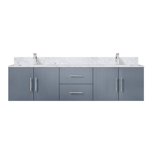 Lexora LVG72DB101 Geneva 72 in. W Dark Grey Wall Mount Double Sink Vanity Cabinet, Carrara Marble Top, and Faucet Set