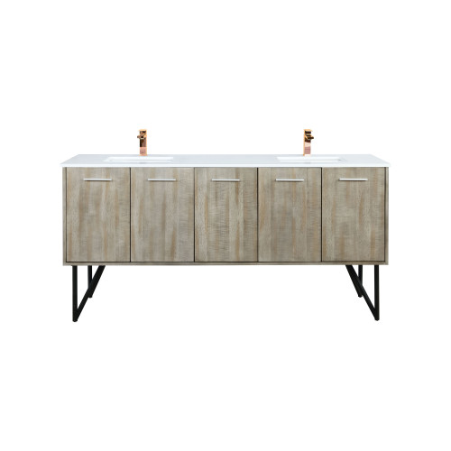 Lexora Lancy 72 inch W x 20 in D Rustic Acacia Double Sink Vanity Cabinet, White Quartz Top and Rose Gold Faucet Set