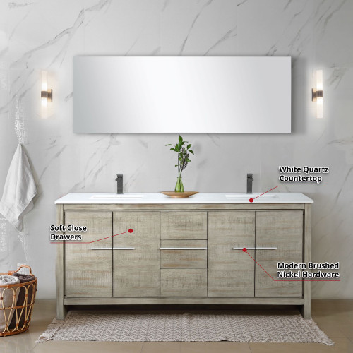 Lexora  LLF72DKSOD000 Lafarre 72 in W x 20 in D Rustic Acacia Double Bath Vanity and White Quartz Top