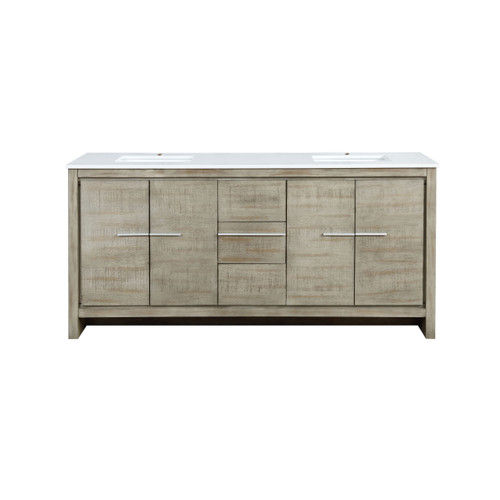 Lexora LLF72DKSOD000 Lafarre 72 inch W x 20 in D Rustic Acacia Double Sink Vanity Cabinet and White Quartz Top