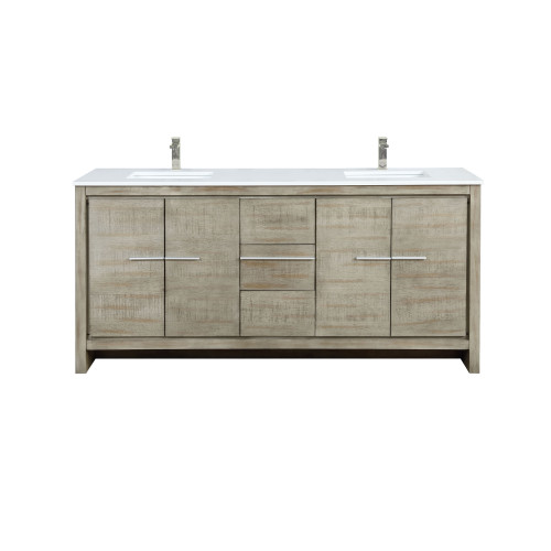 Lexora Lafarre 72 inch W x 20 in D Rustic Acacia Double Sink Vanity Cabinet, White Quartz Top and Brushed Nickel Faucet Set