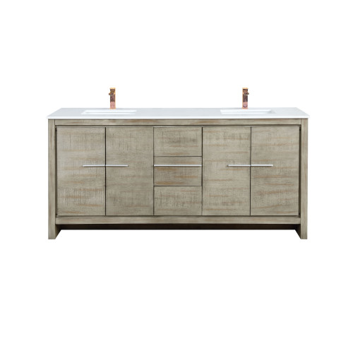Lexora Lafarre 72 inch W x 20 in D Rustic Acacia Double Sink Vanity Cabinet, Cultured Marble Top and Rose Gold Faucet Set