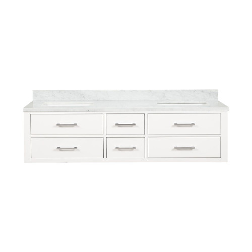 Lexora LVC72DA100 Castor 72 inch W White Double Sink Wall Hung Vanity Cabinet and Carrara Marble Top