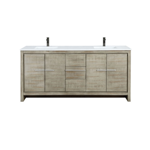 Lexora Lafarre 72 inch W x 20 in D Rustic Acacia Double Sink Vanity Cabinet, White Quartz Top and Gun Metal Faucet Set