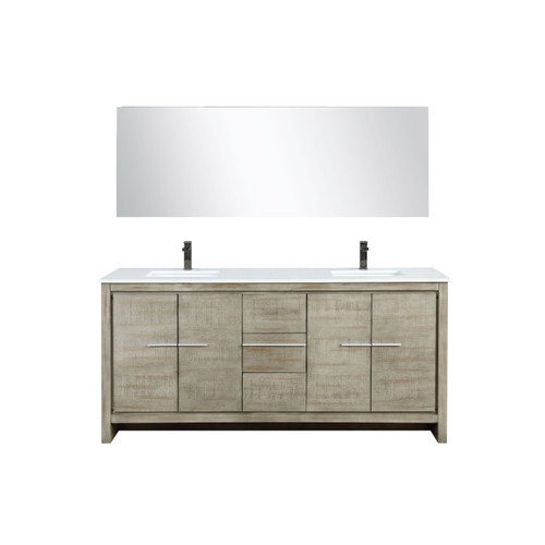 Lexora LVLF72DRA313 Lafarre 72 inch W x 20 in D Rustic Acacia Double Sink Vanity Cabinet, Cultured Marble Top, Gun Metal Faucet Set and 70 in Mirror