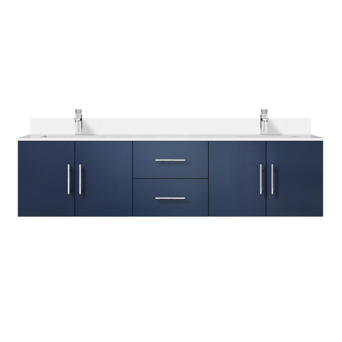 Lexora LVG72DE301 Geneva 72 in. W Navy Blue Wall Mount Double Sink Vanity Cabinet, Cultured Marble Top, and Faucet Set