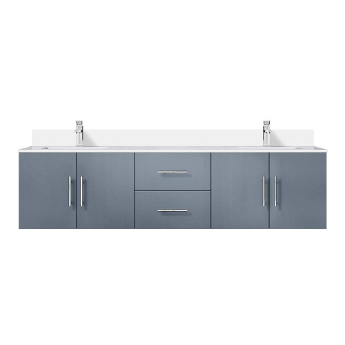 Lexora Geneva 72 in. W Dark Grey Wall Mount Double Sink Vanity Cabinet, White Quartz Top, and Faucet Set