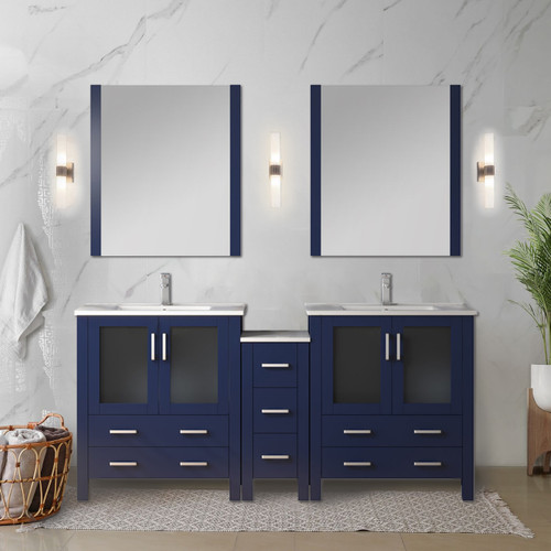 Lexora  LV341872SBESM28 Volez 72 in W x 18.25 in D Dark Grey Double Bath Vanity with Side Cabinets, White Ceramic Top, and 28 in Mirrors