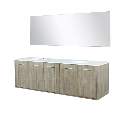 Lexora  LVFB72DK210 Fairbanks 72 in W x 20 in D Rustic Acacia Double Bath Vanity, White Quartz Top and 70 in Mirror