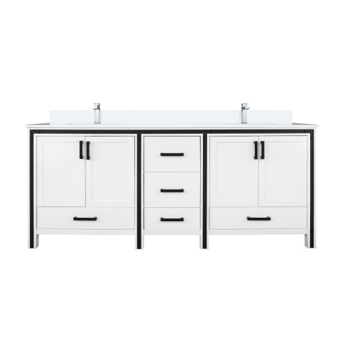 Lexora Ziva 72 inch W White Double Sink Vanity Cabinet, White Quartz Top and Faucet Set