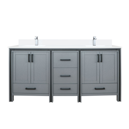 Lexora LVZV72DB201 Ziva 72 inch W Dark Grey Double Sink Vanity Cabinet, White Quartz Top and Faucet Set