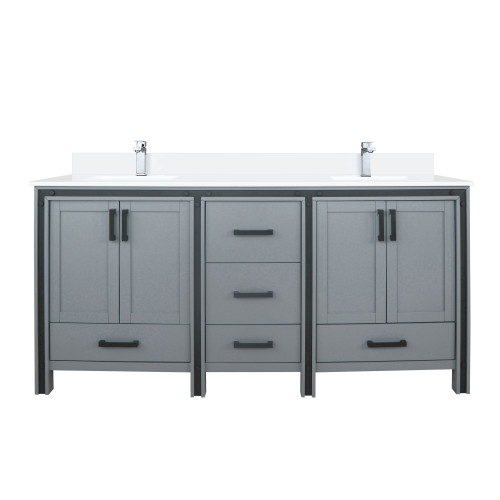 Lexora LVZV72DB301 Ziva 72 inch W Dark Grey Double Sink Vanity Cabinet, Cultured Marble Top and Faucet Set