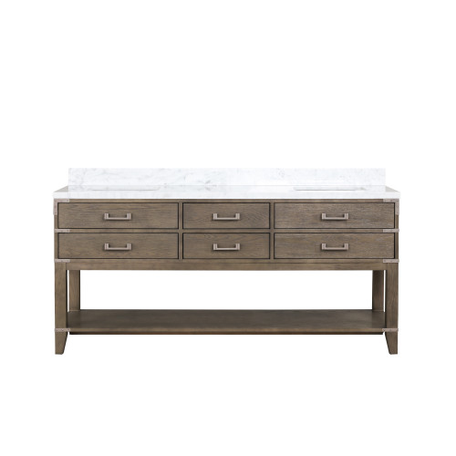 Lexora LVN72DR100 Norwalk 72 inch W Grey Oak Double Sink Vanity Cabinet and Carrara Marble Top