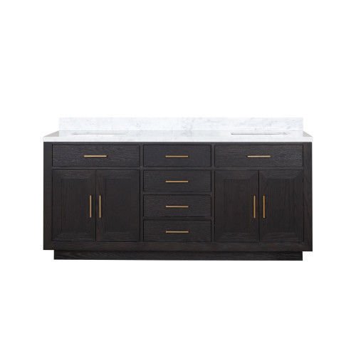 Lexora LVA72DJ100 Abbey 72 inch W Black Oak Double Sink Vanity Cabinet and Carrara Marble Top