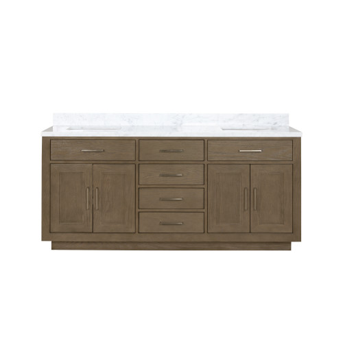 Lexora LVA72DR100 Abbey 72 inch W Grey Oak Double Sink Vanity Cabinet and Carrara Marble Top