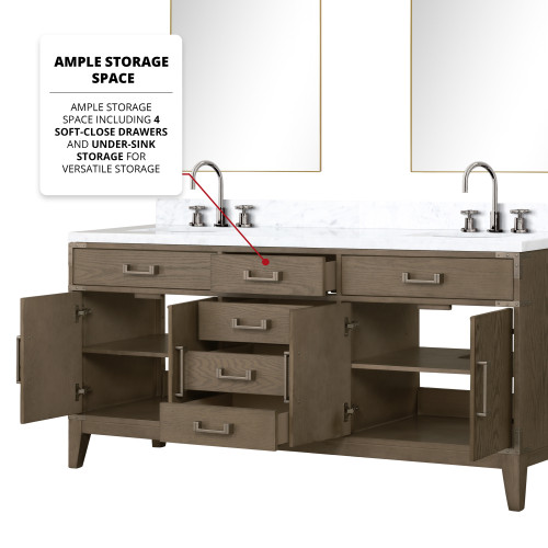 Lexora  LVL72DR100 Laurel 72 in W x 22 in D Grey Oak Double Bath Vanity and Carrara Marble Top