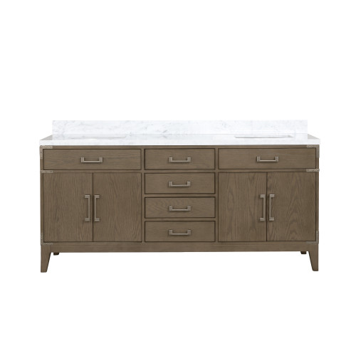 Lexora LVL72DR100 Laurel 72 inch W Grey Oak Double Sink Vanity Cabinet and Carrara Marble Top