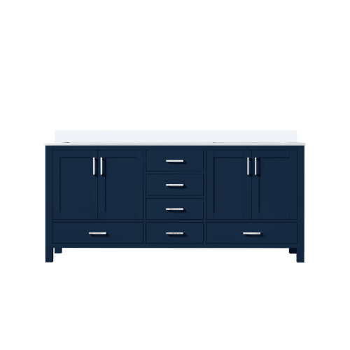 Lexora Jacques 72 in. W Navy Blue Double Sink Vanity Cabinet and White Quartz Top