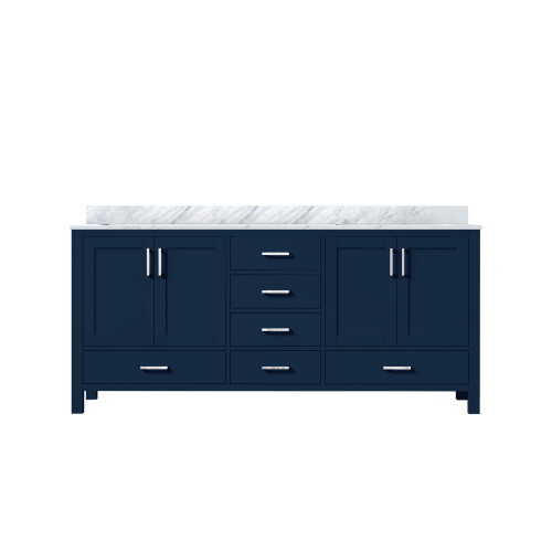 Lexora Jacques 72 in. W Navy Blue Double Sink Vanity Cabinet and Carrara Marble Top