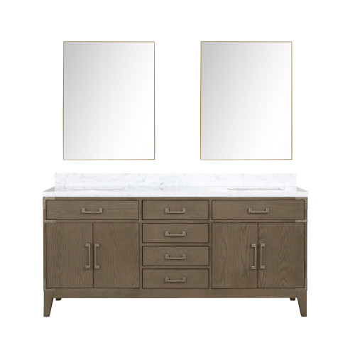 Lexora LVL72DR110 Laurel 72 inch W Grey Oak Double Sink Vanity Cabinet, Carrara Marble Top, and 34 in Mirrors