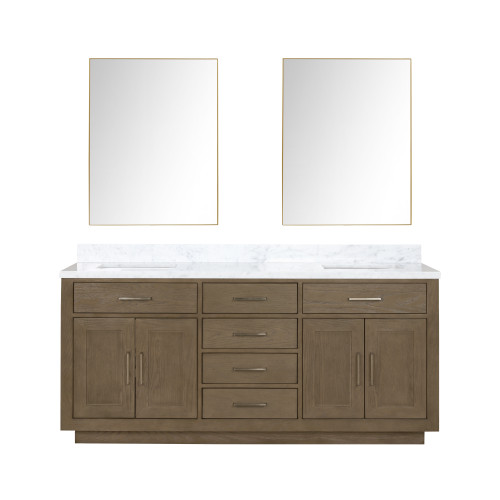 Lexora LVA72DR110 Abbey 72 inch W Grey Oak Double Sink Vanity Cabinet, Carrara Marble Top, and 34 in Mirrors